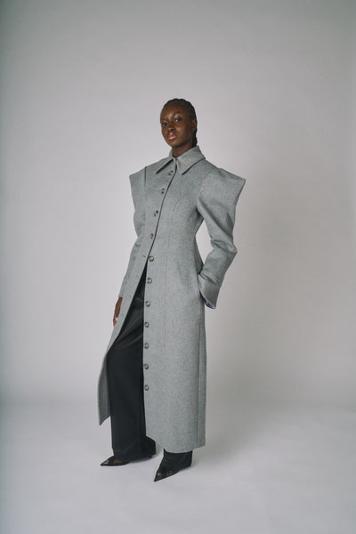 epine エピヌ　volume wool tailored coat gray Cendre | Long Grey Wool Coat for women- ENEK – ENEK